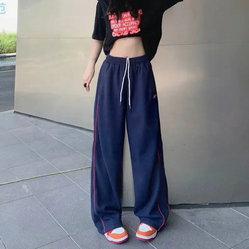 Girlary Navy Blue Harajuku Woman Oversize Sweatpants Spring Summer Elastic Waist Pocket Streetwear Fashion Joggers Sport Casual Trousers