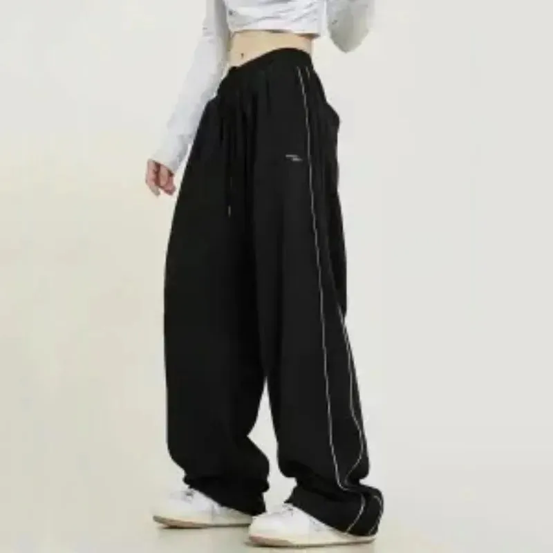 Girlary Navy Blue Harajuku Woman Oversize Sweatpants Spring Summer Elastic Waist Pocket Streetwear Fashion Joggers Sport Casual Trousers