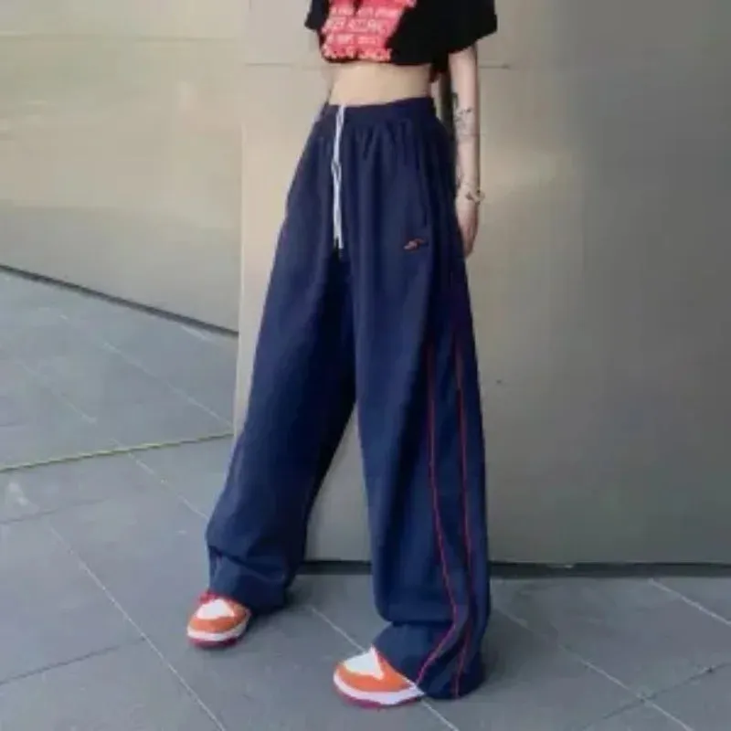 Girlary Navy Blue Harajuku Woman Oversize Sweatpants Spring Summer Elastic Waist Pocket Streetwear Fashion Joggers Sport Casual Trousers