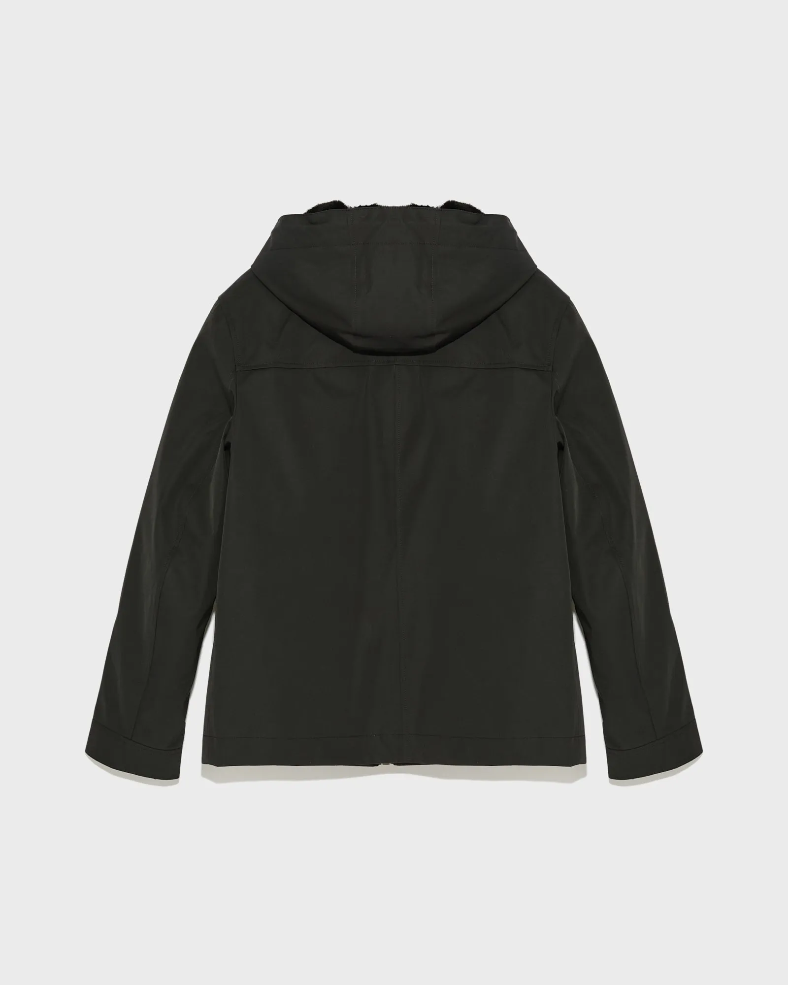 Hooded jacket in technical gabardine and mink fur