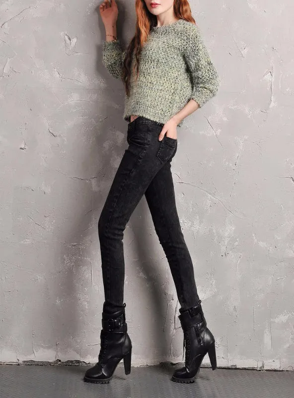 Jeans Elastic Low Waist Over Length Pencil Pant