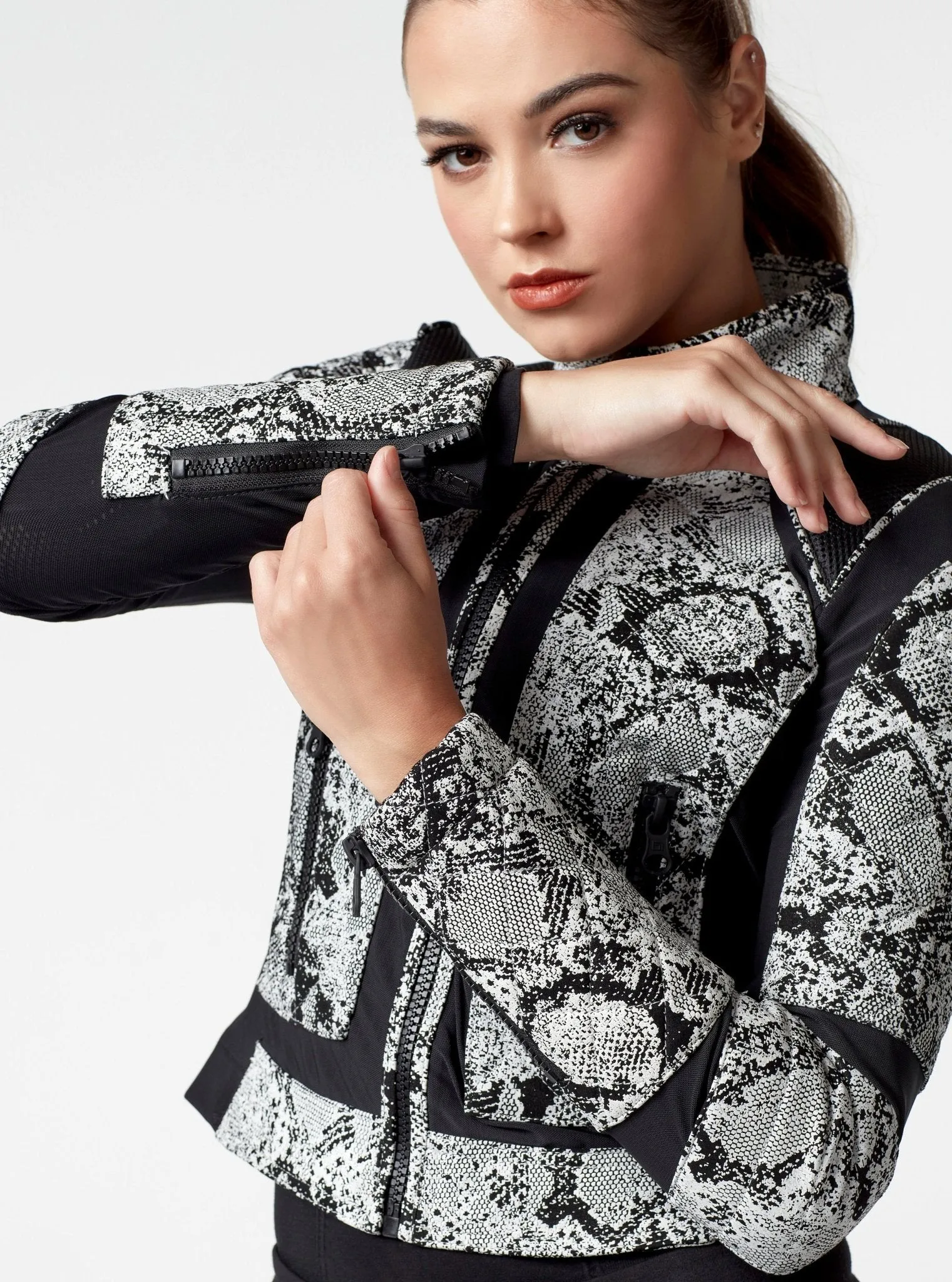 Leather Mesh Snake Moto Jacket Black