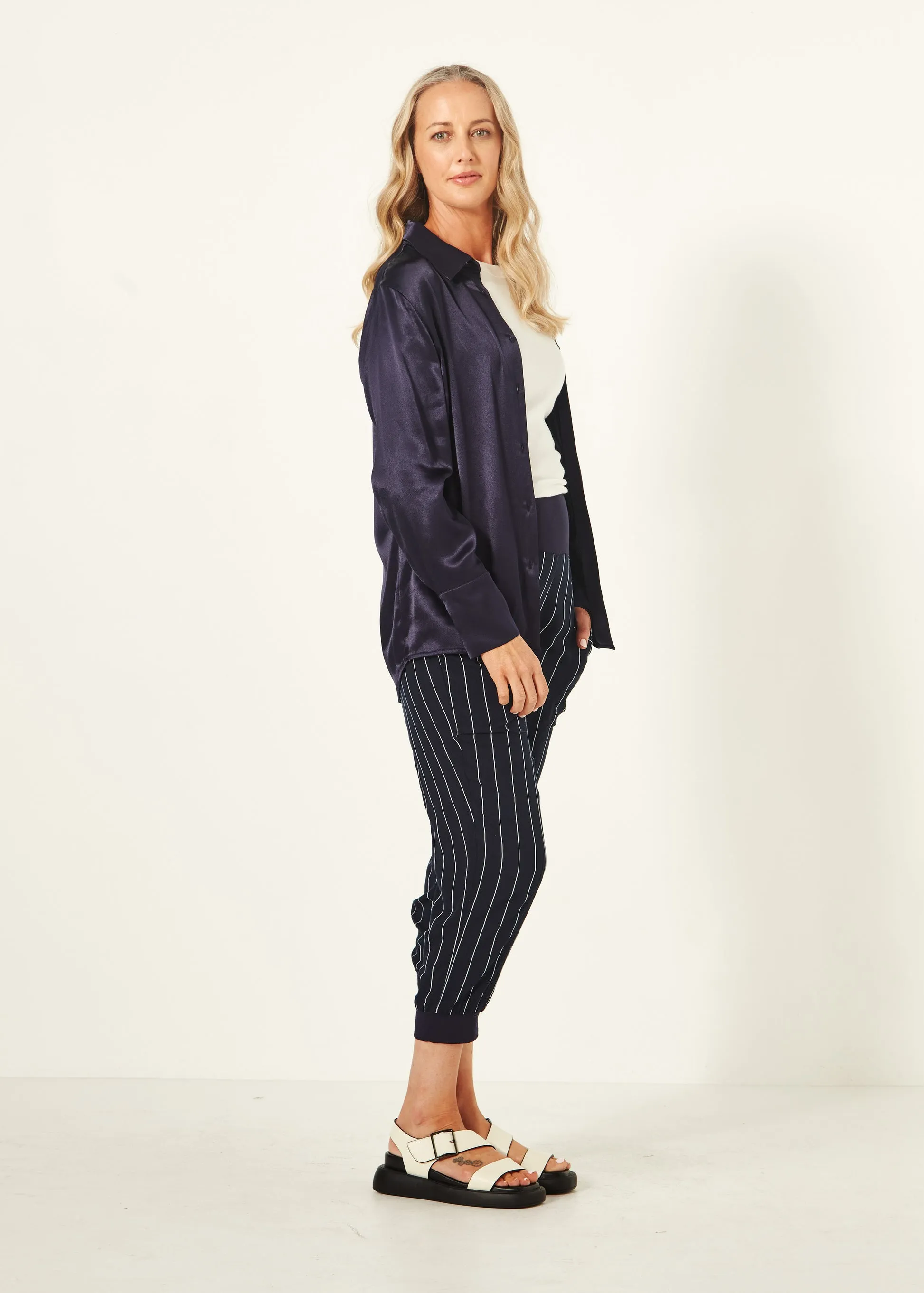 Lemon Tree Harem Pant - Navy Stripe
