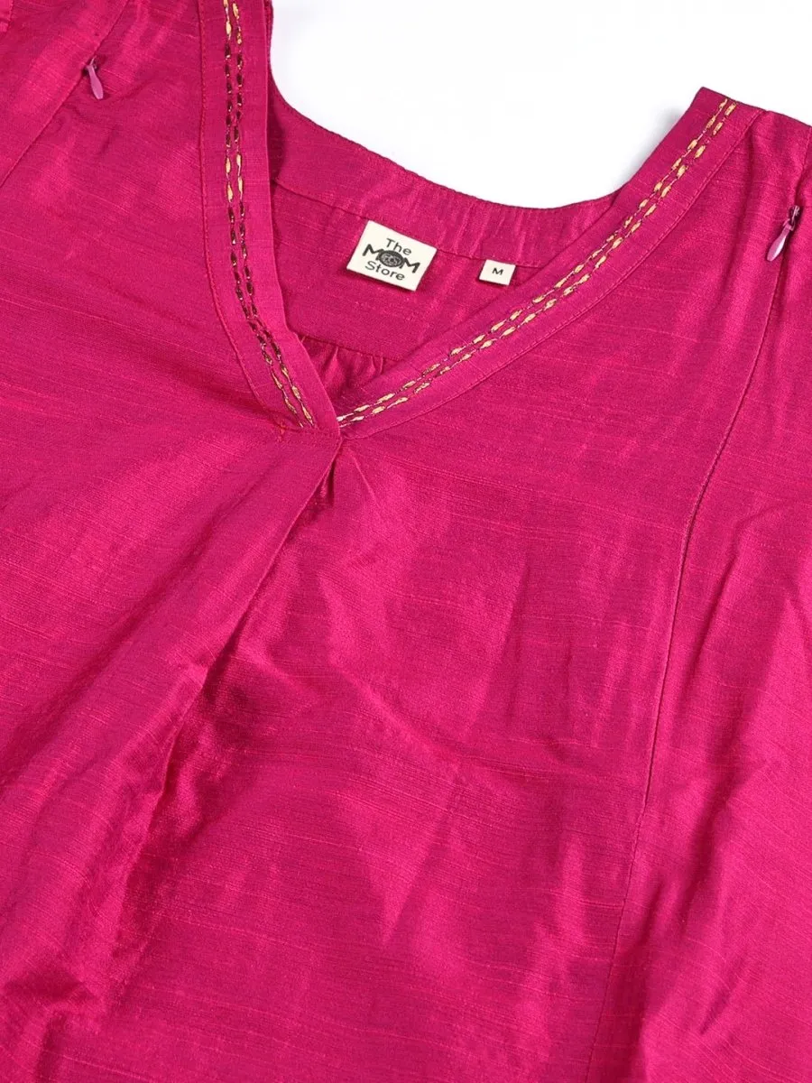 Magenta Haze Embroidered Maternity Silk Kurta Set with Nursing