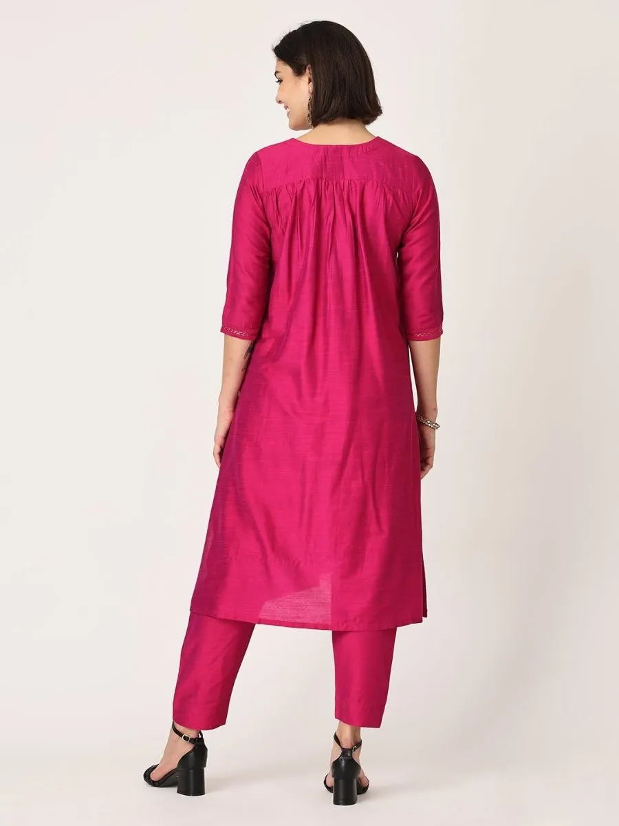 Magenta Haze Embroidered Maternity Silk Kurta Set with Nursing