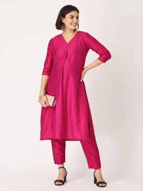 Magenta Haze Embroidered Maternity Silk Kurta Set with Nursing