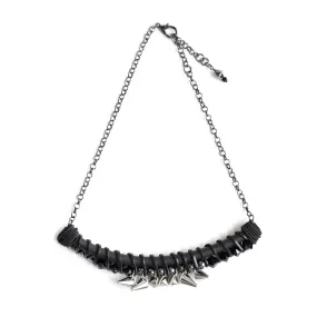 Maria Lau Black Leather Twist Necklace With Stainless Steel Studs