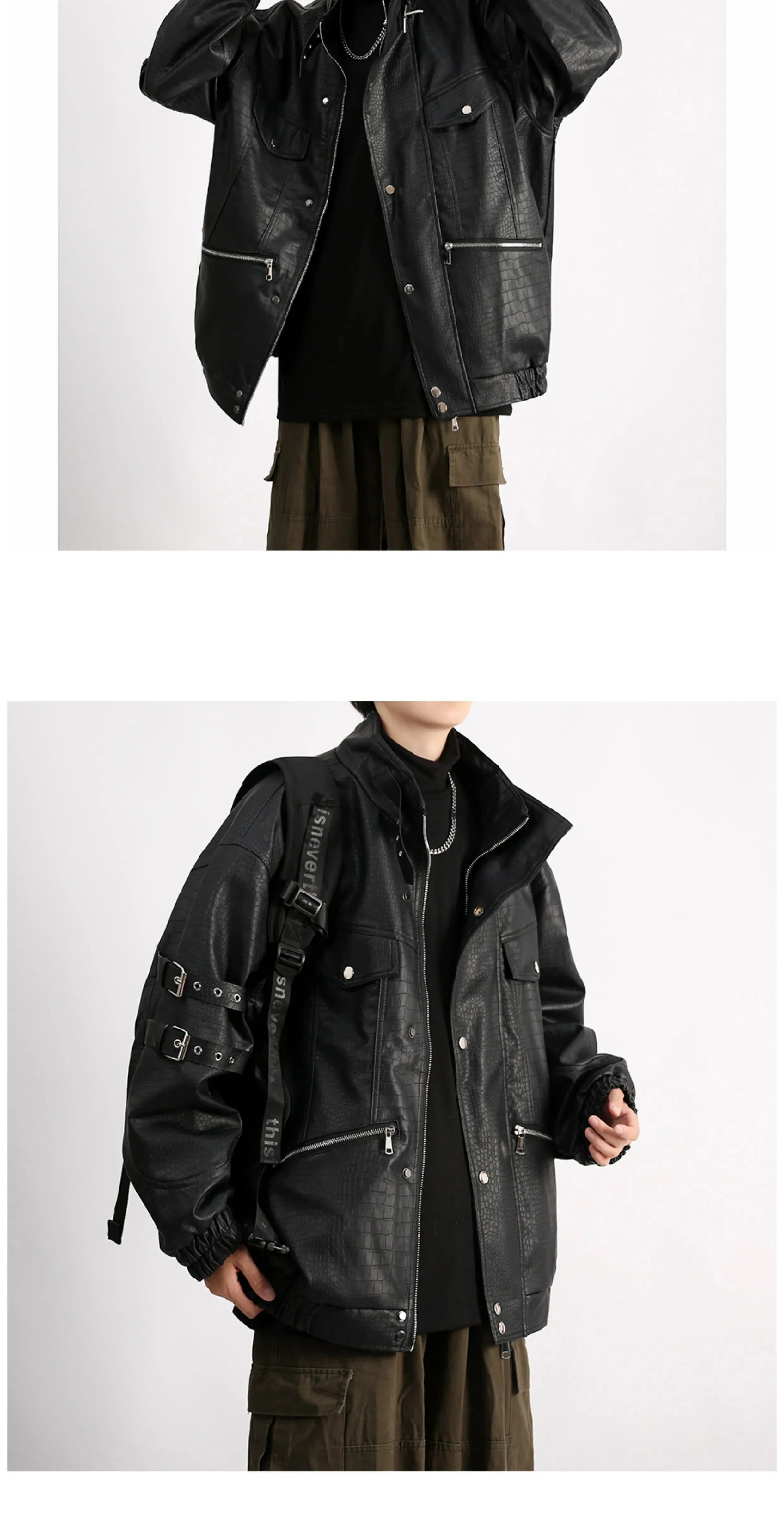 Mechanical Style Handsome Fancy Retro Leather Jacket Parka
