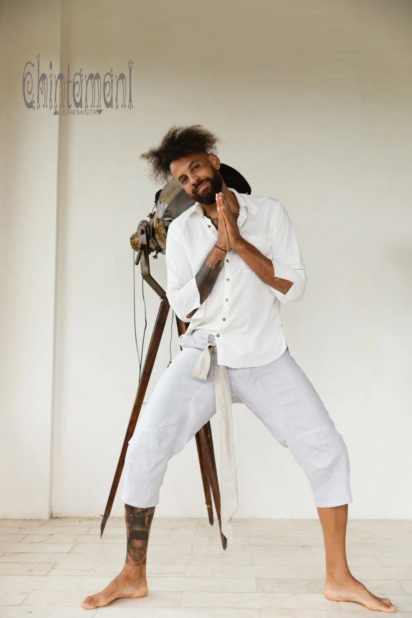 Mens Linen Short Pants 3/4 / Light Gray