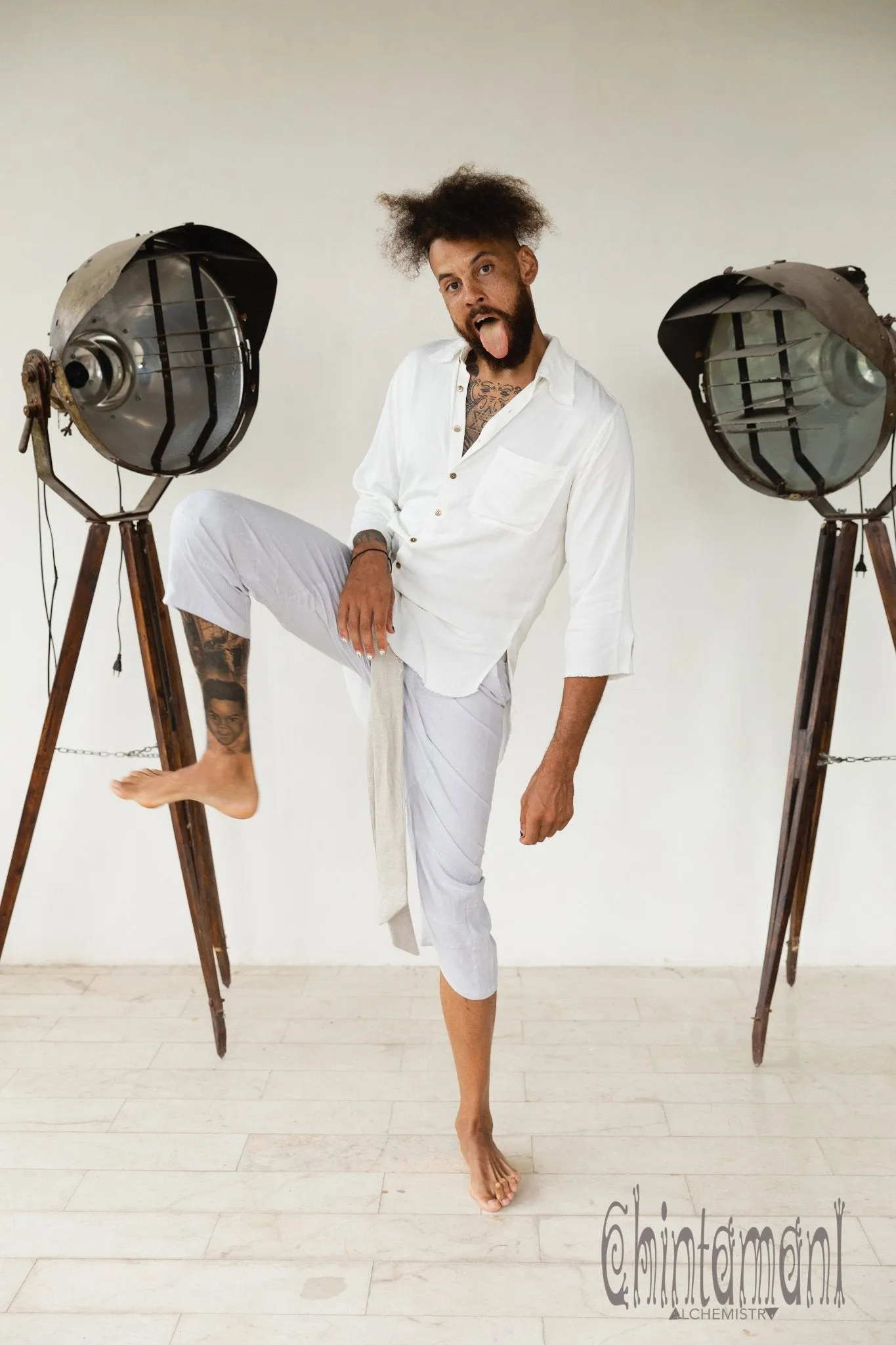 Mens Linen Short Pants 3/4 / Light Gray
