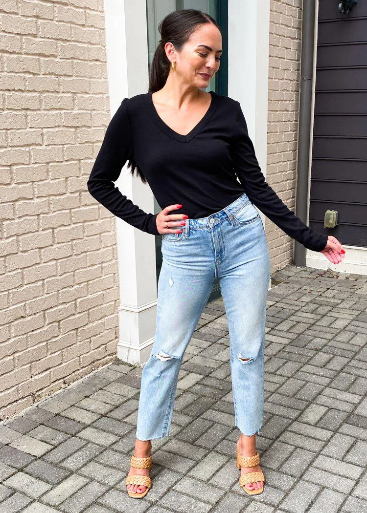 Michael Stars Layla Long Sleeve V Neck Tee-Black ***FINAL SALE***