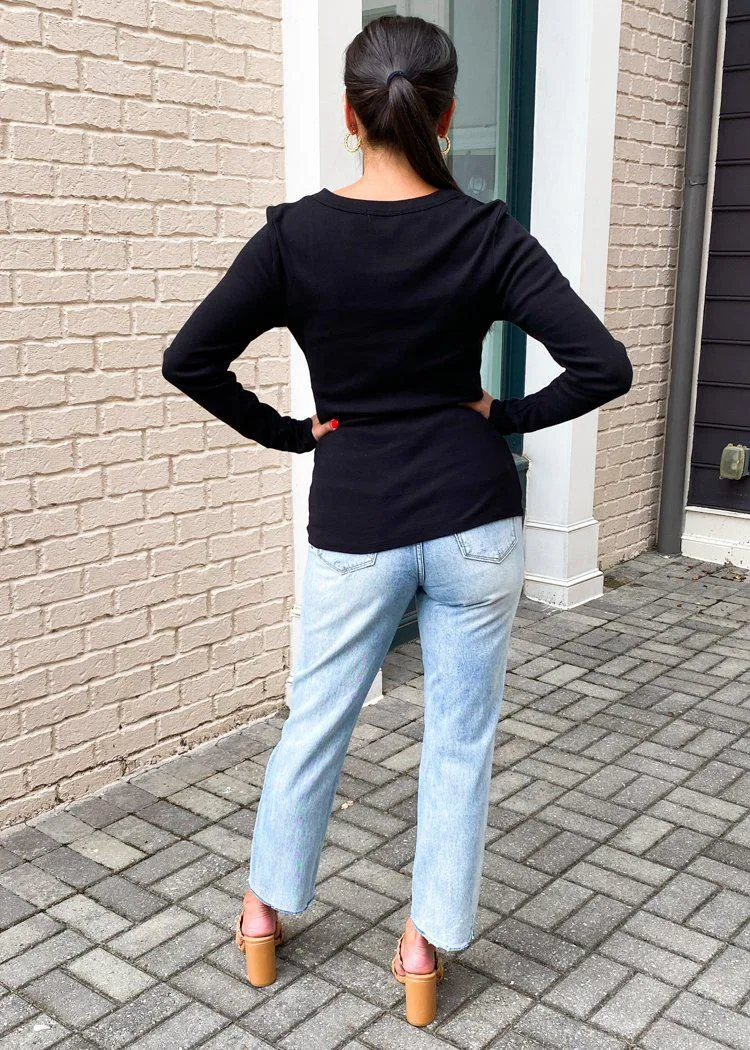 Michael Stars Layla Long Sleeve V Neck Tee-Black ***FINAL SALE***