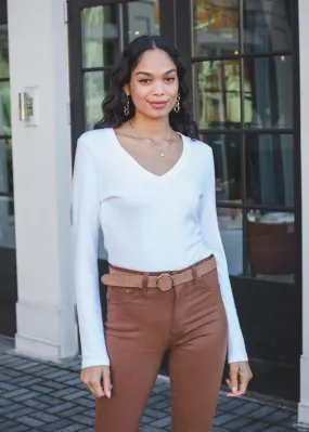 Michael Stars Layla Long Sleeve V Neck Tee-White