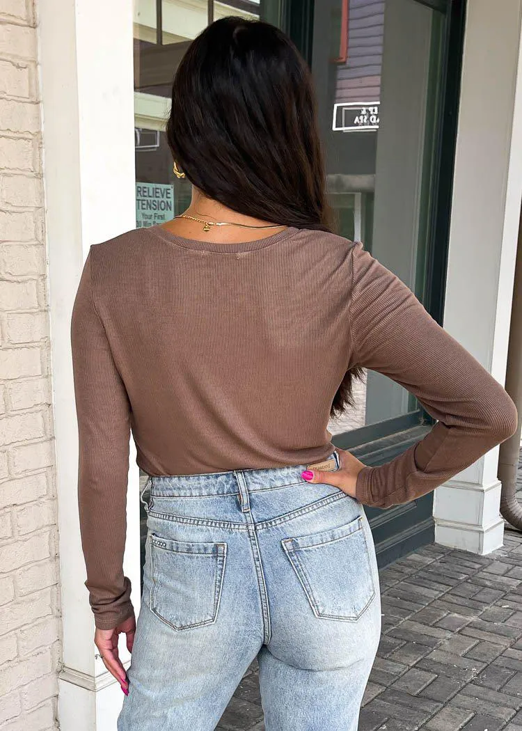 Michael Stars Tayshia V Neck Ribbed Tee- Woodchip-***FINAL SALE***