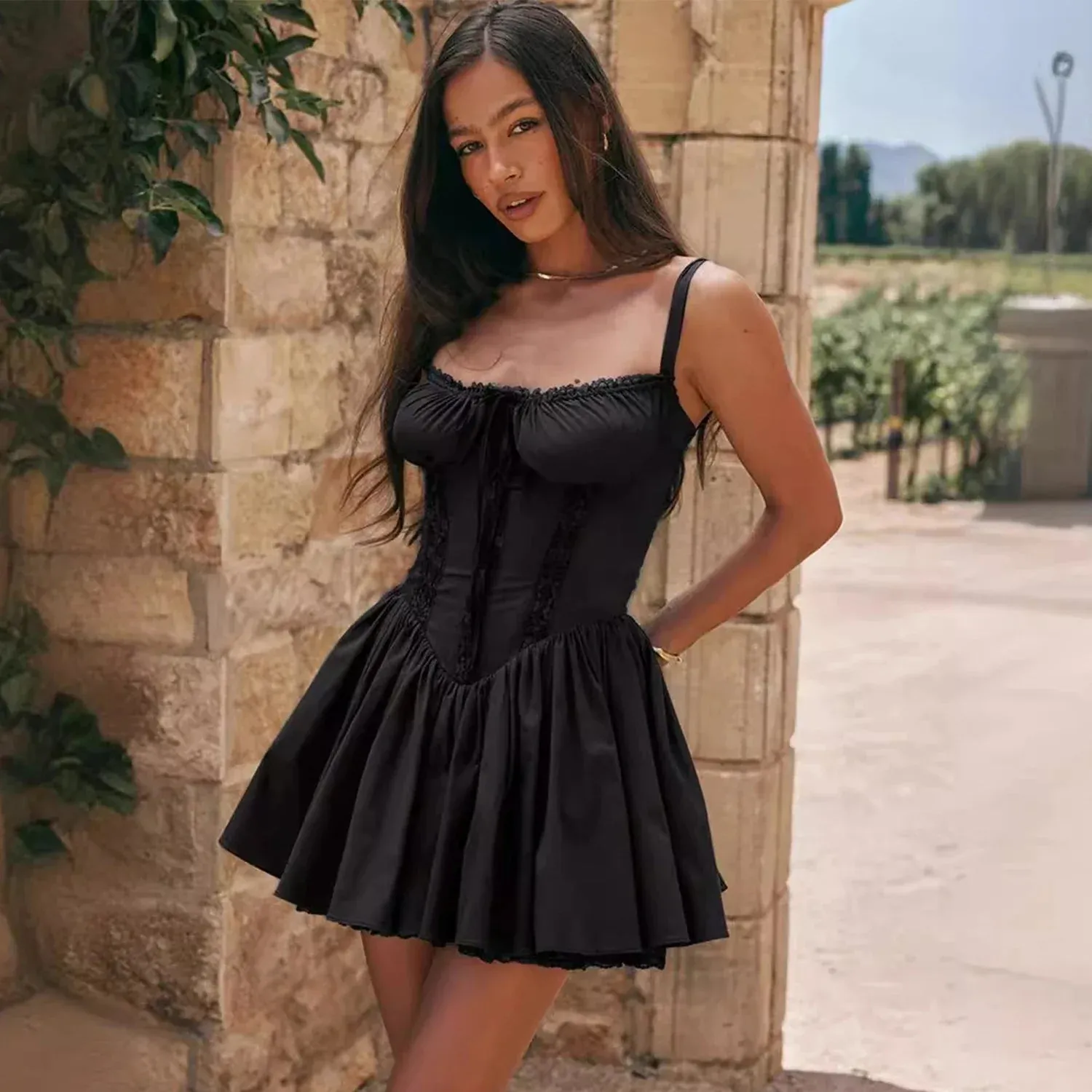 Party Sexy Print Club Crochet 2024 Women Summer Lace Floral Ruched Backless Pleated Mini Dress Dress