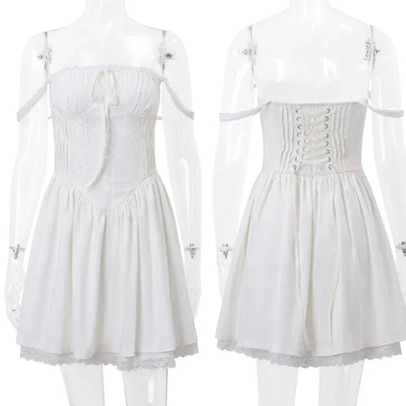 Party Sexy Print Club Crochet 2024 Women Summer Lace Floral Ruched Backless Pleated Mini Dress Dress