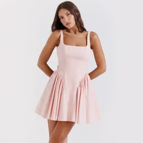 Pink Backless Birthday Prom Pleated Sleeveless Mini Bow Sexy Dress