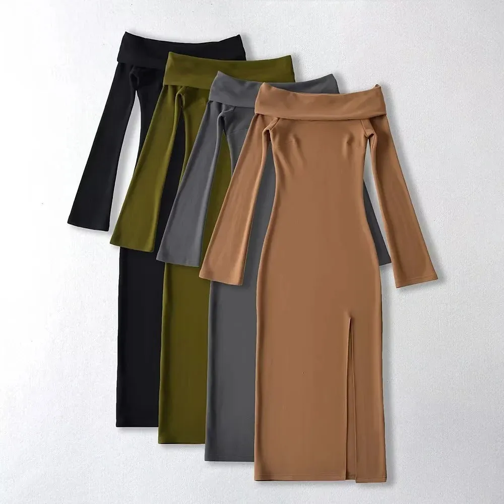 Pre Order:  Off-Shoulder High Slit Dress