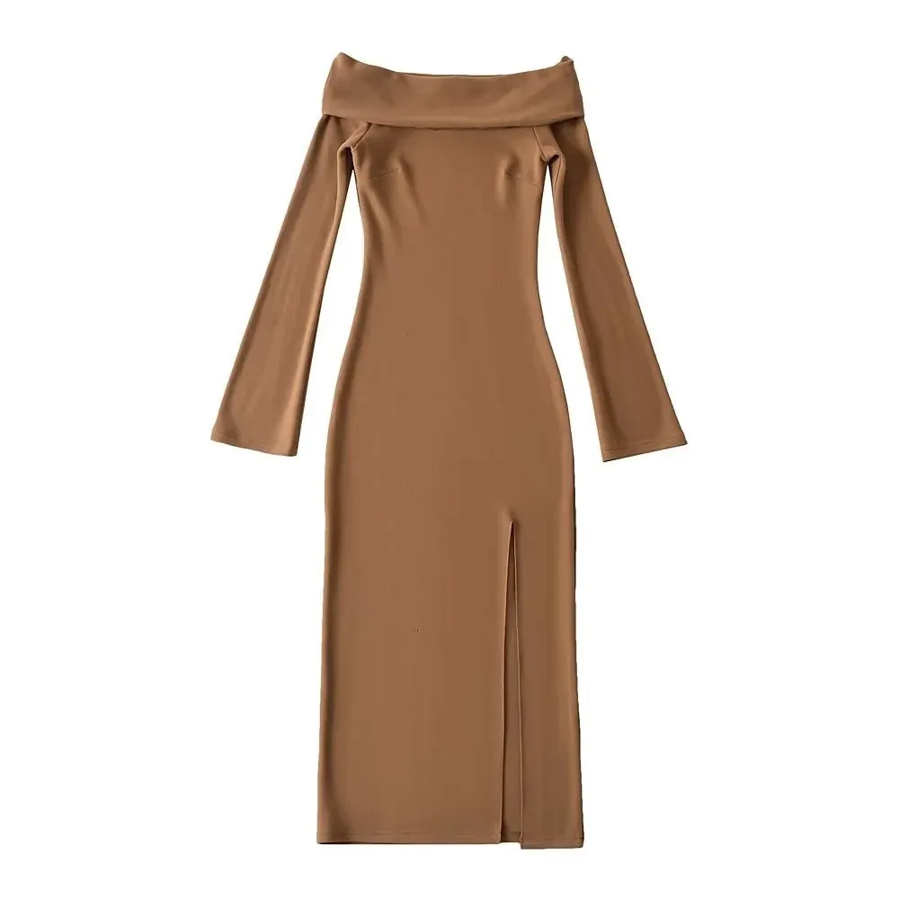 Pre Order:  Off-Shoulder High Slit Dress