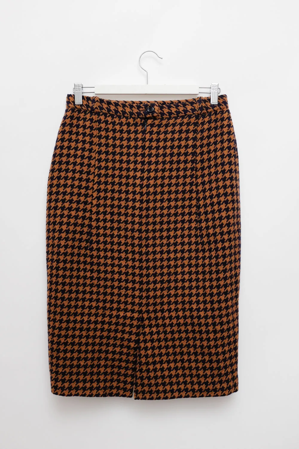 PURE WOOL HOUNDSTOOTH BROWN MIDI SKIRT