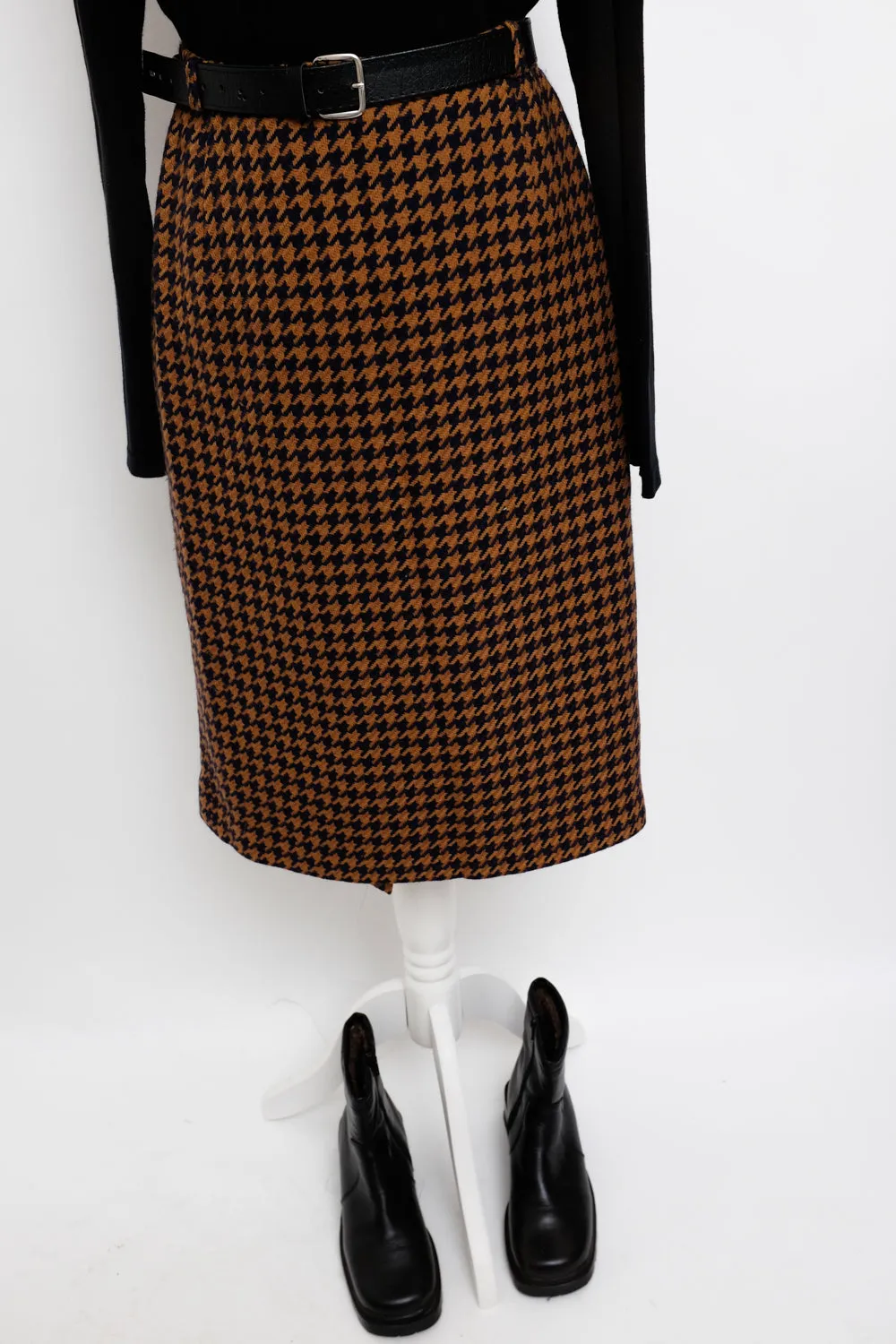 PURE WOOL HOUNDSTOOTH BROWN MIDI SKIRT
