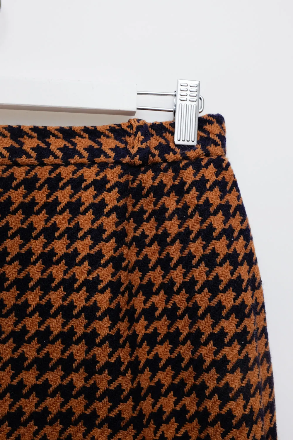 PURE WOOL HOUNDSTOOTH BROWN MIDI SKIRT