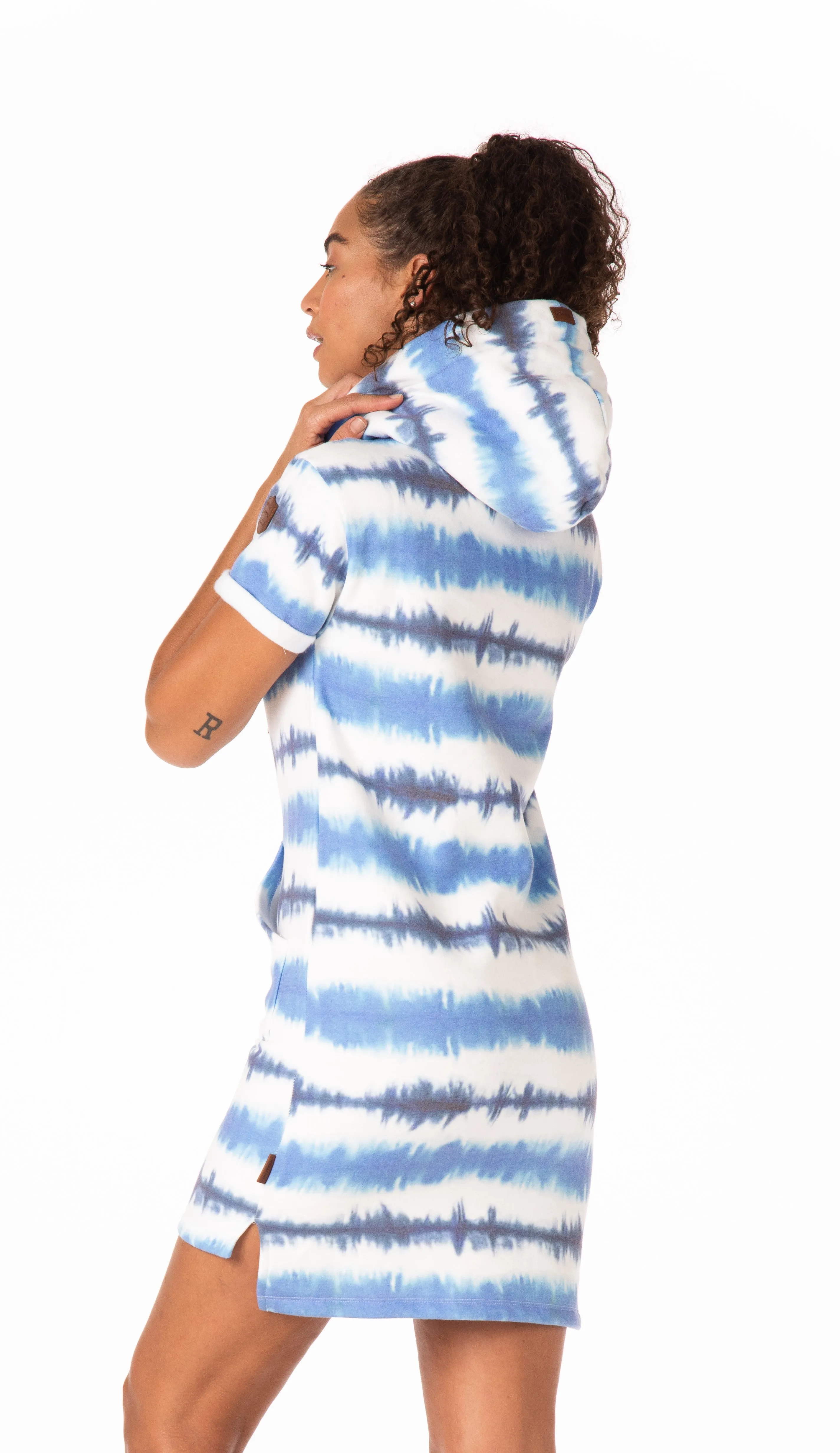 Rebekka Light Indigo/Ink Tie-Dye Hoodie Dress