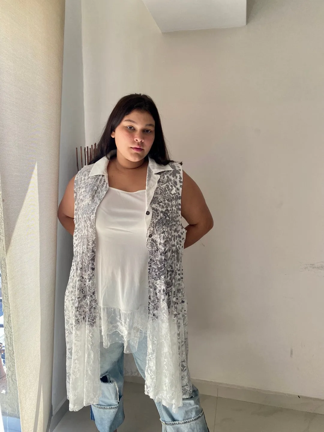 The Best is Yet to Come Black White Floral Lace Bohemian Vest