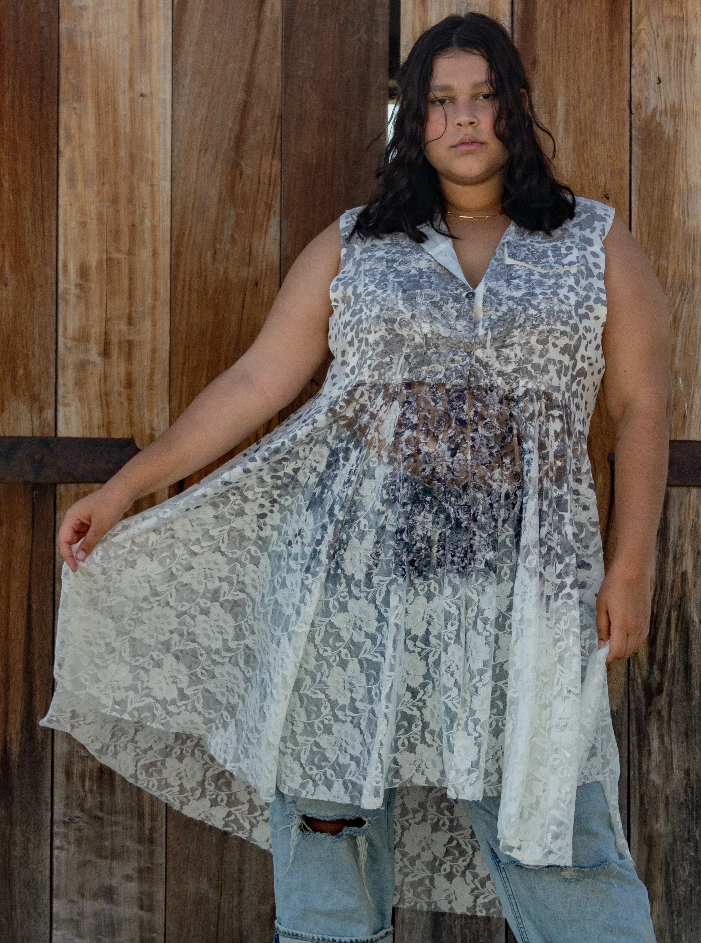 The Best is Yet to Come Black White Floral Lace Bohemian Vest