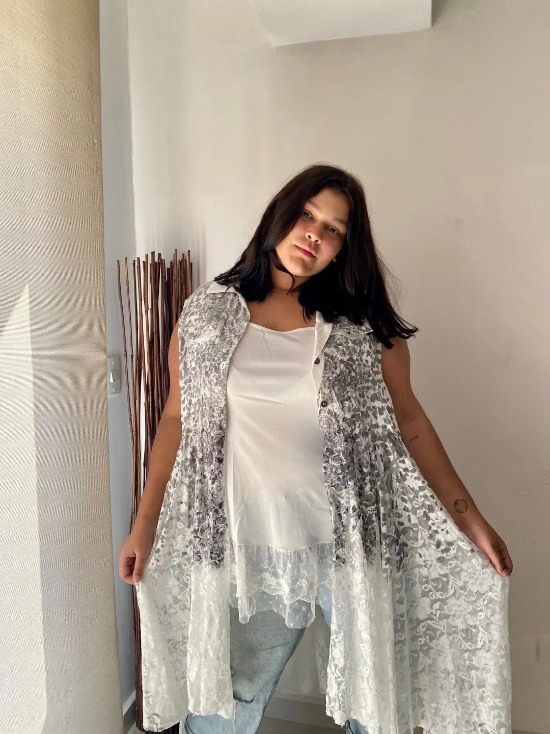 The Best is Yet to Come Black White Floral Lace Bohemian Vest