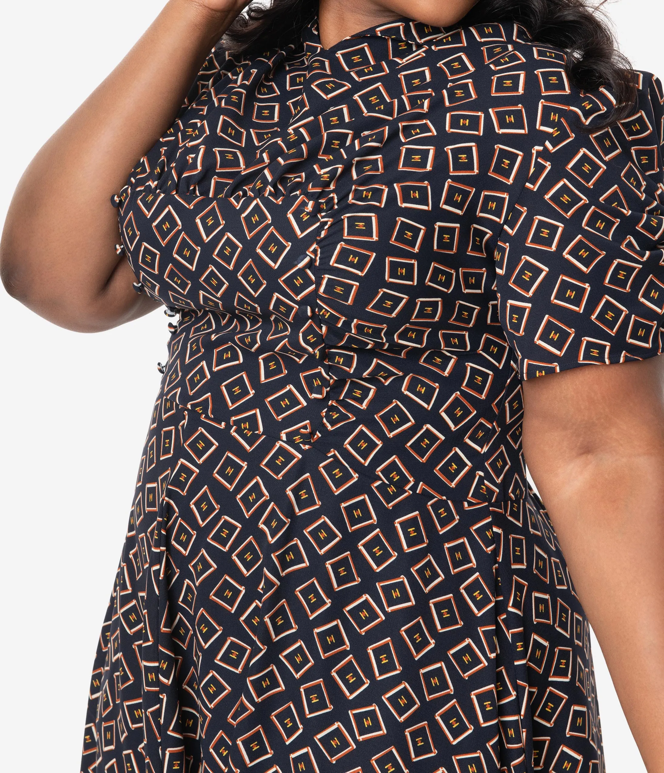 Unique Vintage Plus Size 1940s Style Black Box Print Camilla Midi Dress