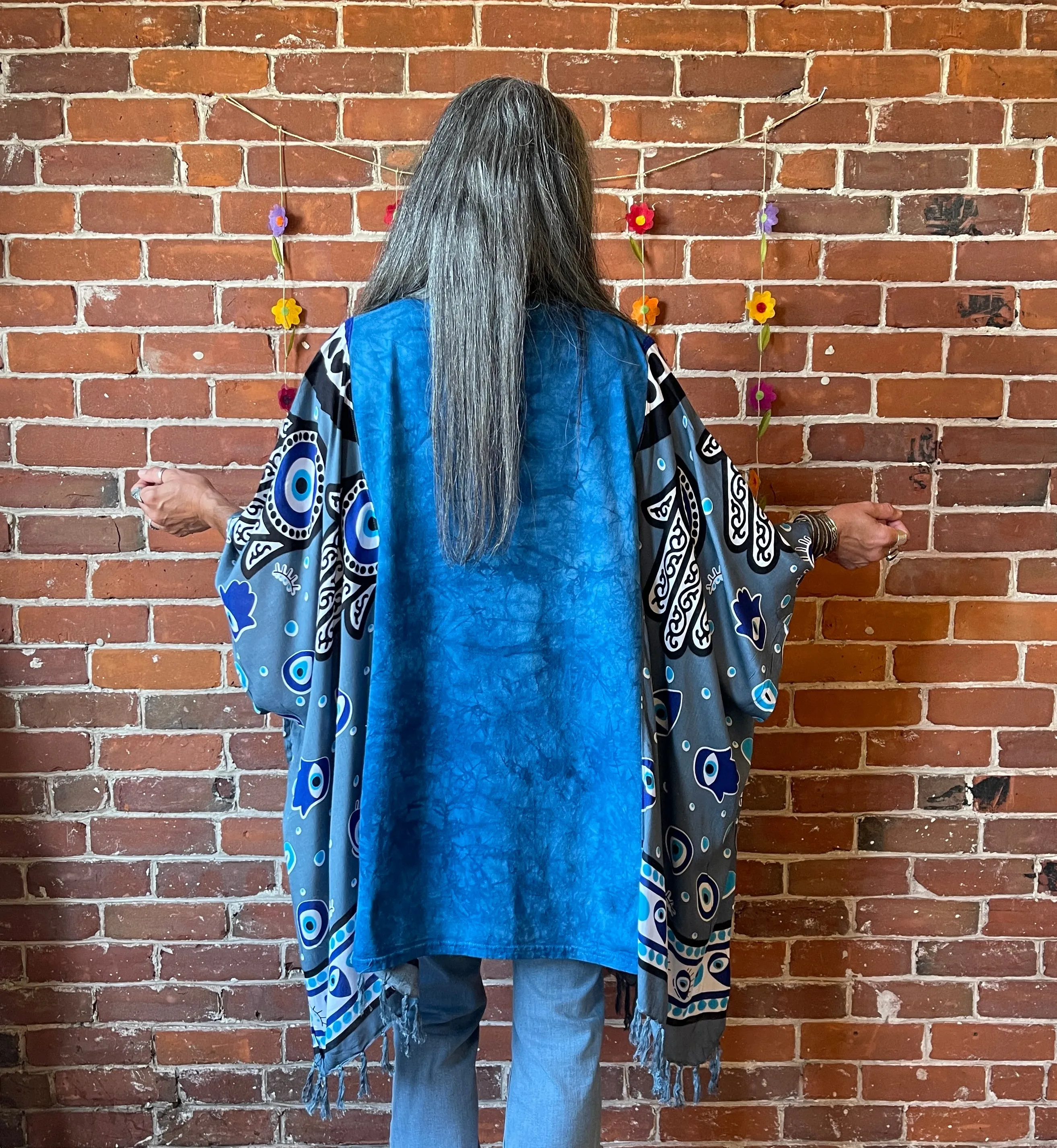 Upcycled Grateful Dead Inspired Batik Long Tunic Poncho Top
