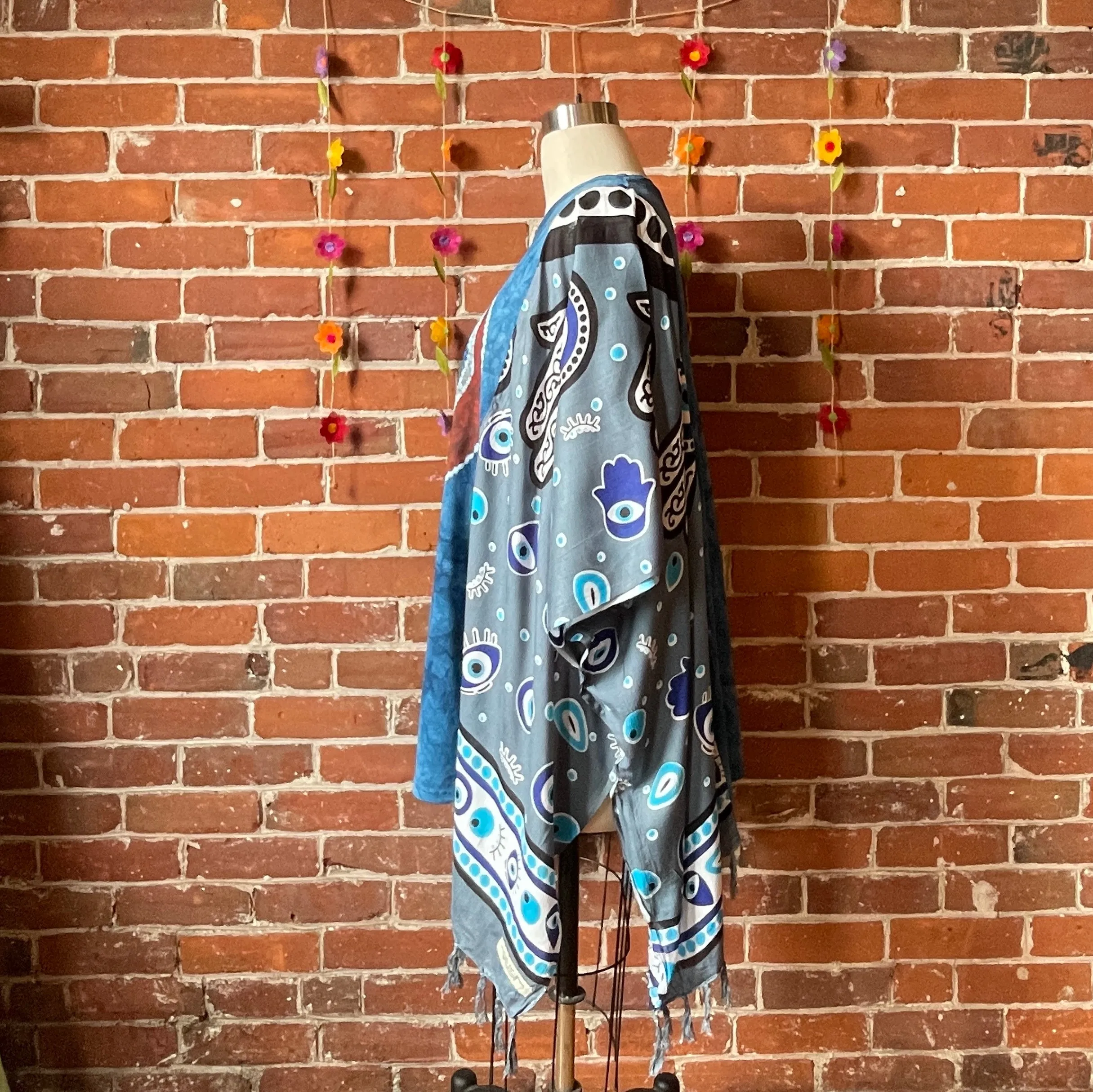 Upcycled Grateful Dead Inspired Batik Long Tunic Poncho Top