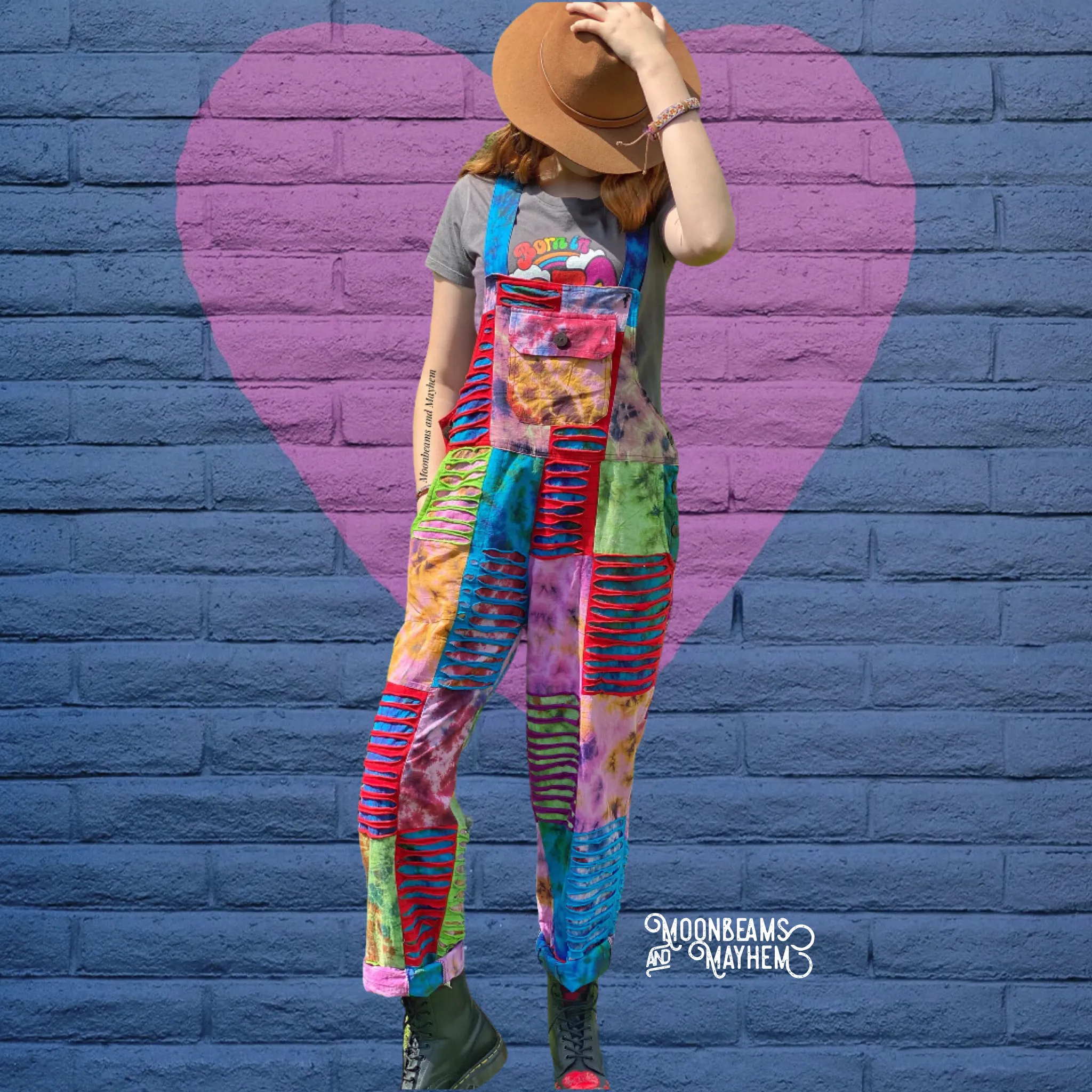 VIBRANT PATCHWORK OVERALLS / DUNGAREES / JUMPSUIT S / M / L