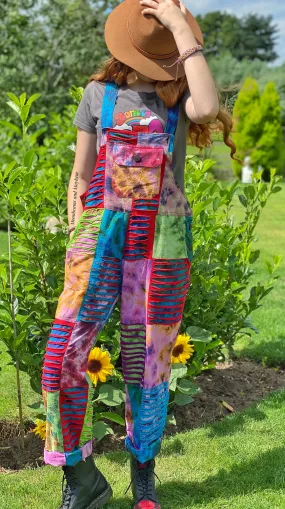 VIBRANT PATCHWORK OVERALLS / DUNGAREES / JUMPSUIT S / M / L