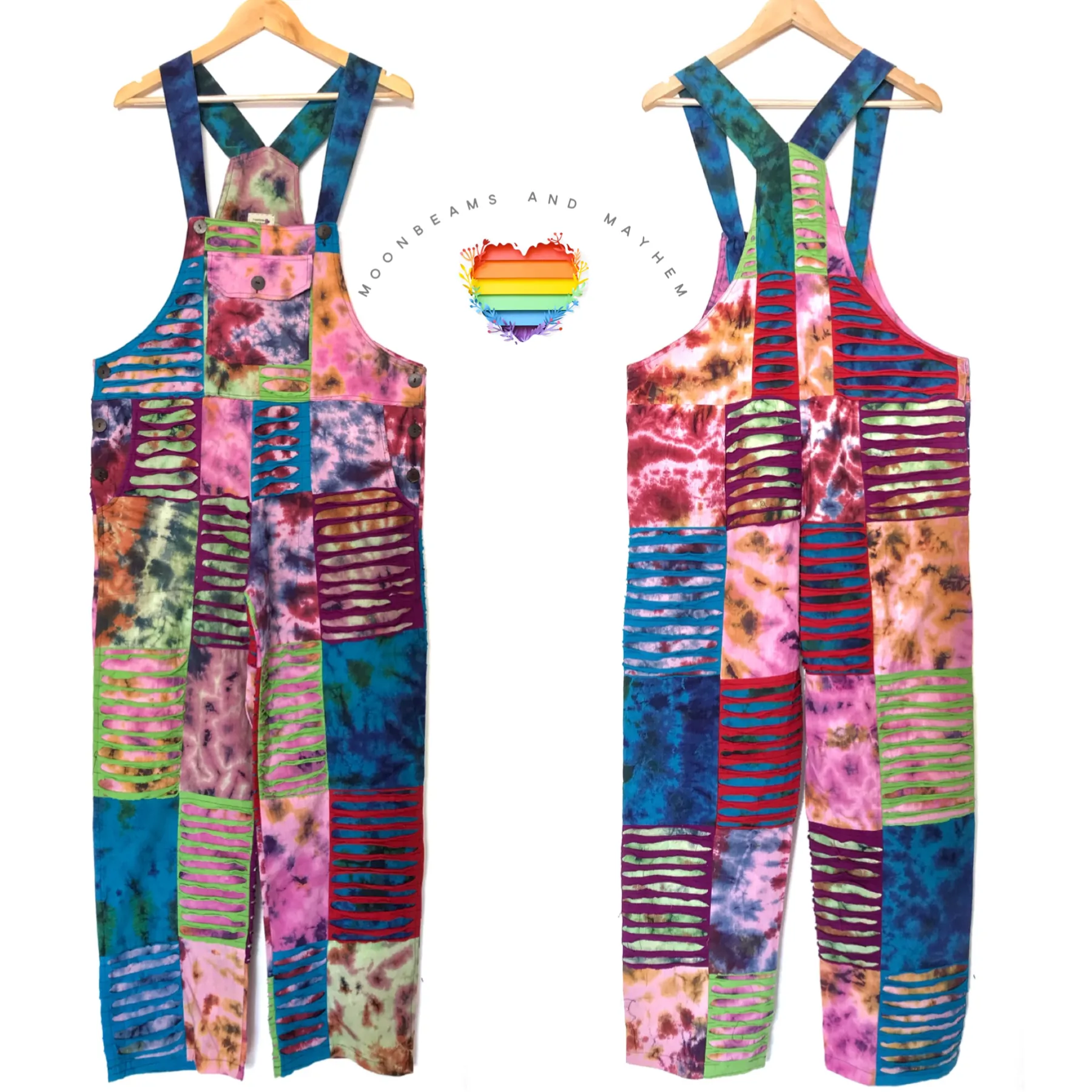 VIBRANT PATCHWORK OVERALLS / DUNGAREES / JUMPSUIT S / M / L
