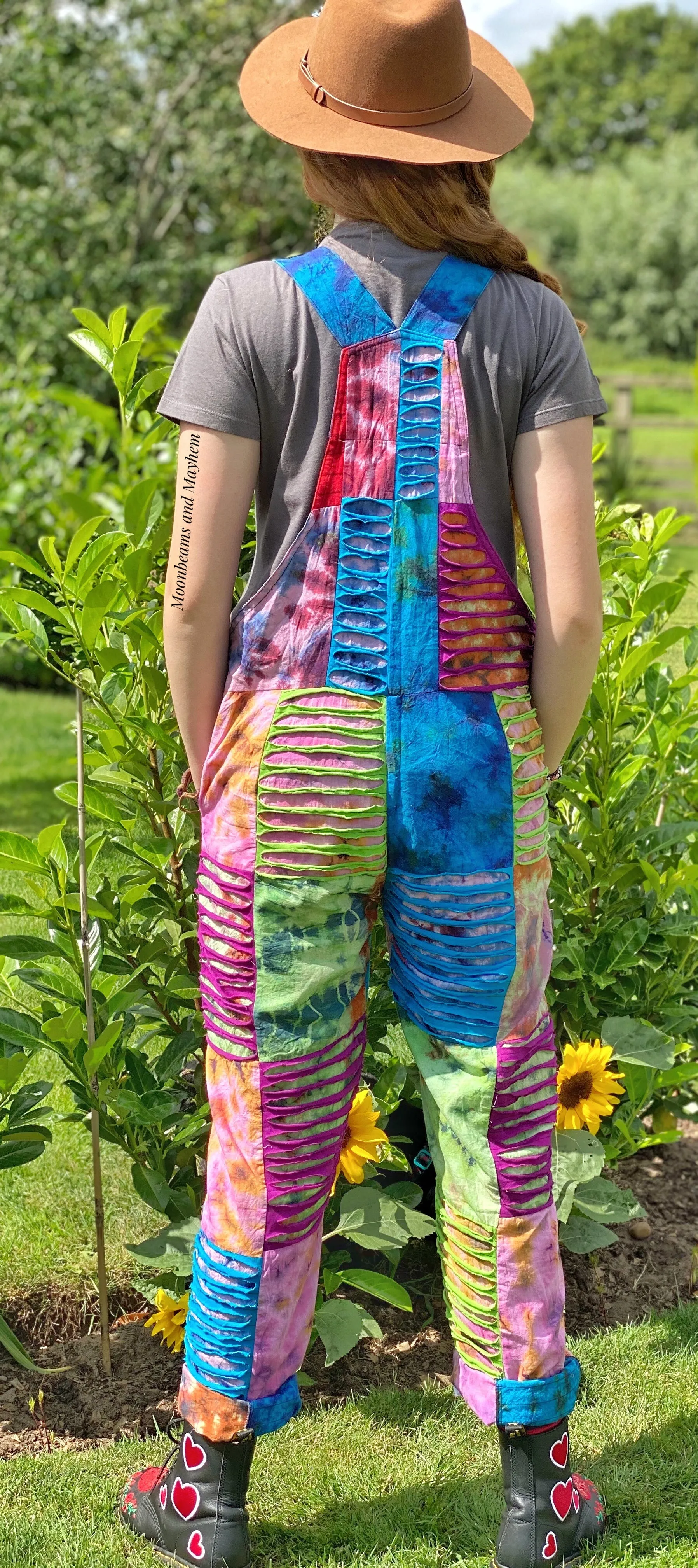 VIBRANT PATCHWORK OVERALLS / DUNGAREES / JUMPSUIT S / M / L