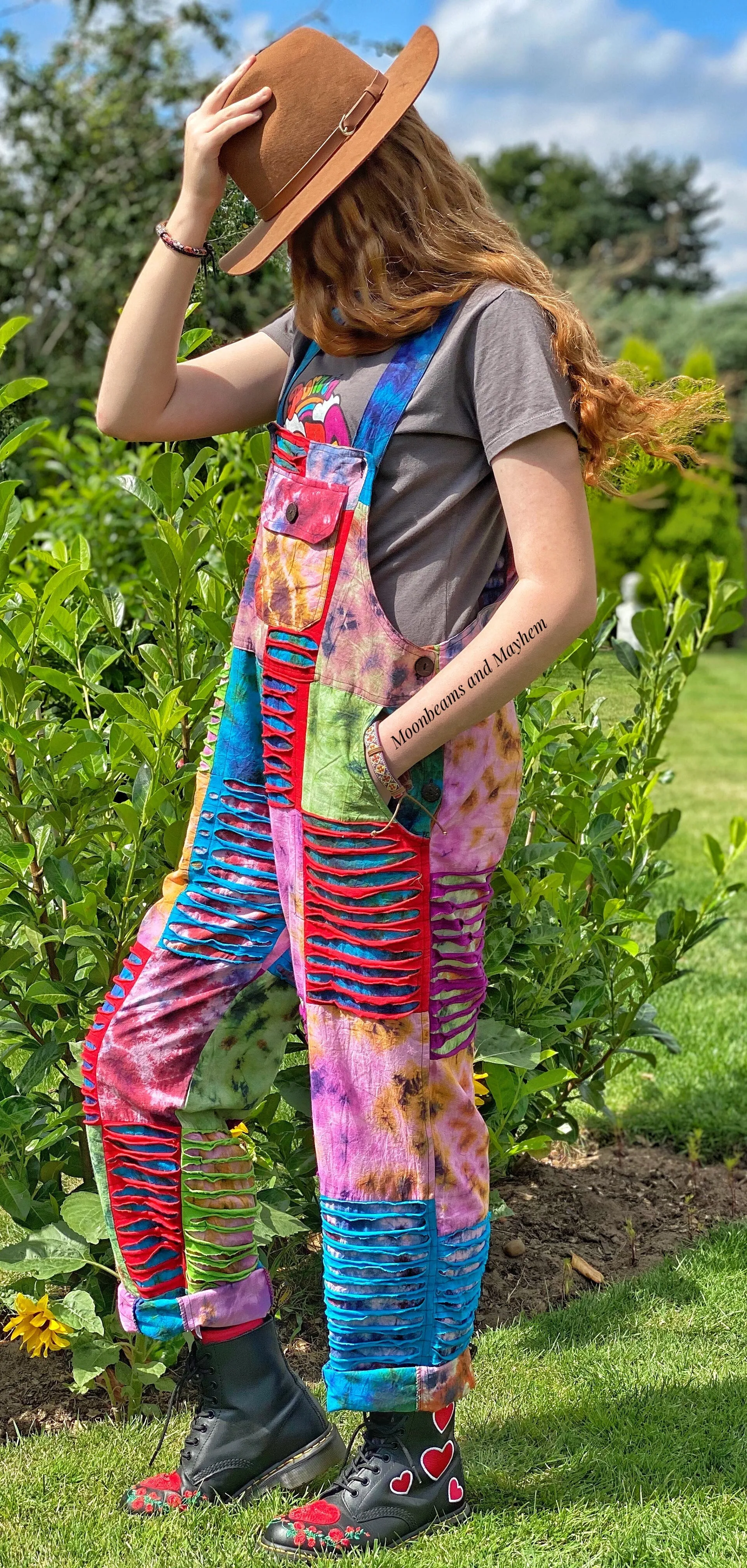 VIBRANT PATCHWORK OVERALLS / DUNGAREES / JUMPSUIT S / M / L
