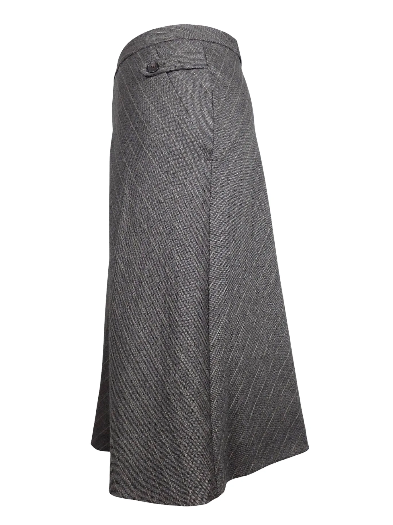 Vintage 2000s Y2K Taupe Grey Brown Low Rise Diagonal Striped Circle Midi Skirt | 28 Inch Waist