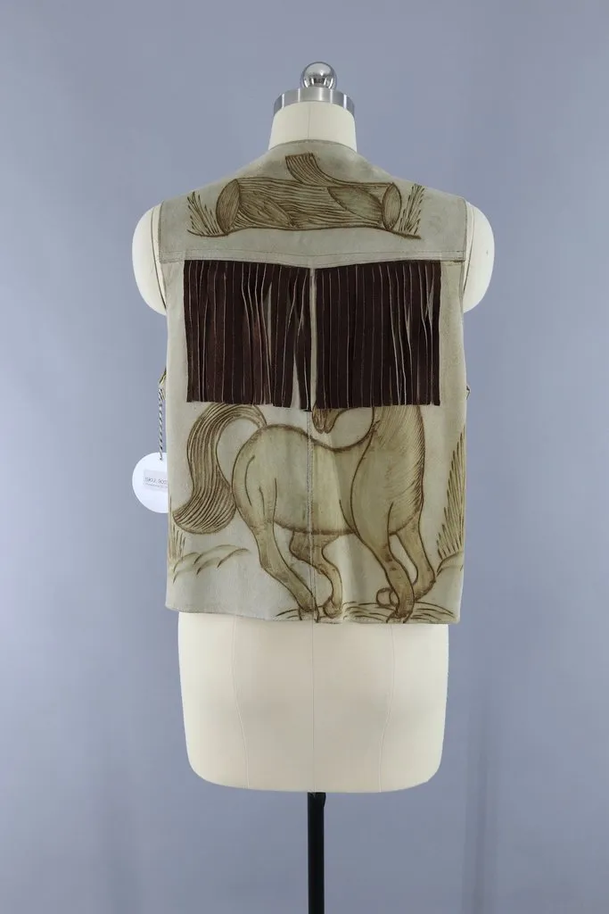Vintage Fringed Suede Horse Vest