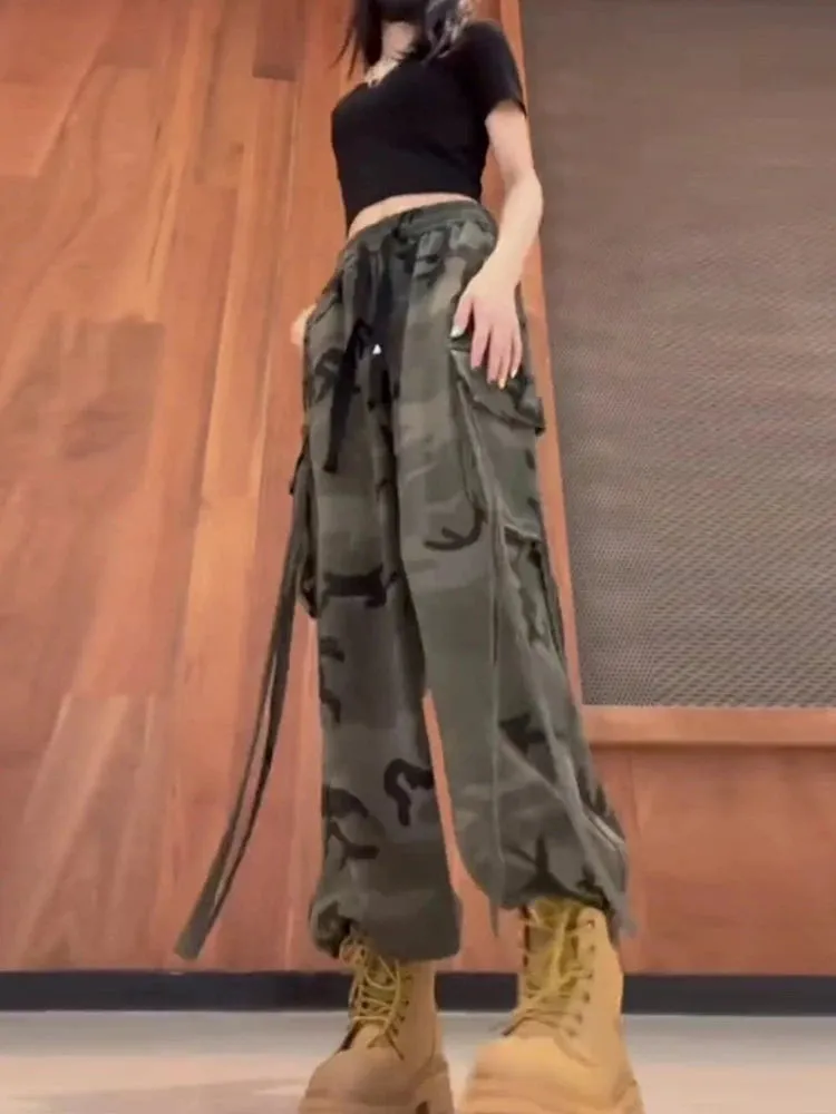 Y2k Vintage Camouflage Cargo Pants Women Hipppie Kpop Oversize Baggy Sweatpants Harajuku Streetwear Wide Leg Trousers