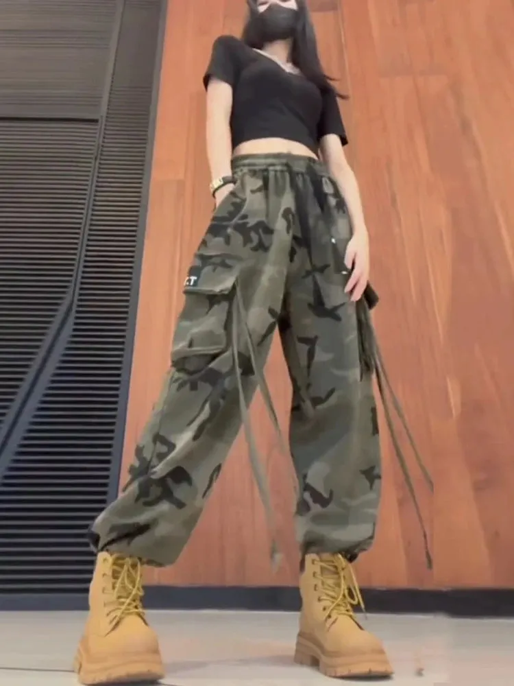 Y2k Vintage Camouflage Cargo Pants Women Hipppie Kpop Oversize Baggy Sweatpants Harajuku Streetwear Wide Leg Trousers