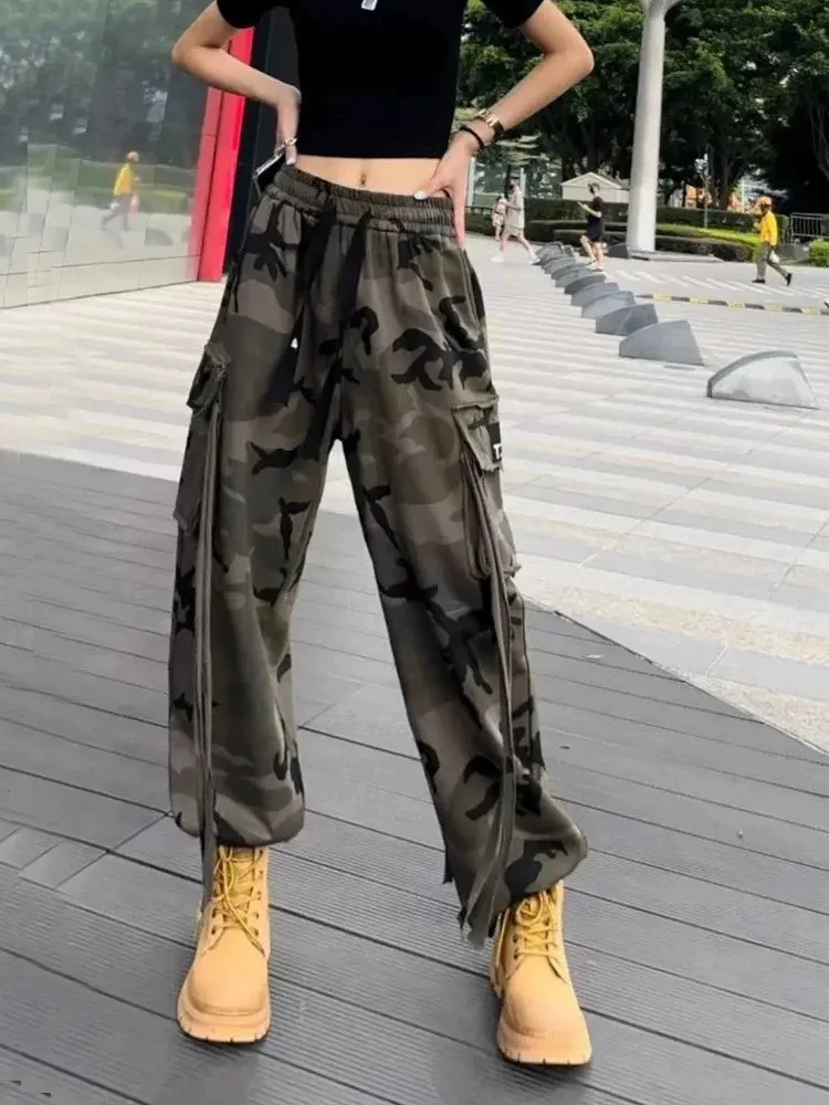 Y2k Vintage Camouflage Cargo Pants Women Hipppie Kpop Oversize Baggy Sweatpants Harajuku Streetwear Wide Leg Trousers
