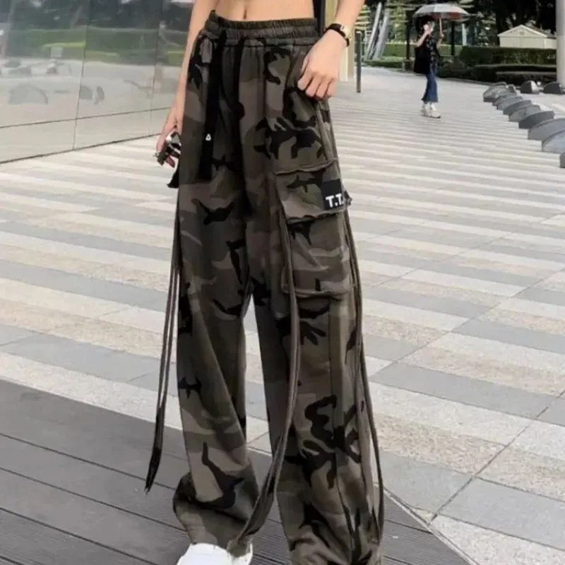 Y2k Vintage Camouflage Cargo Pants Women Hipppie Kpop Oversize Baggy Sweatpants Harajuku Streetwear Wide Leg Trousers