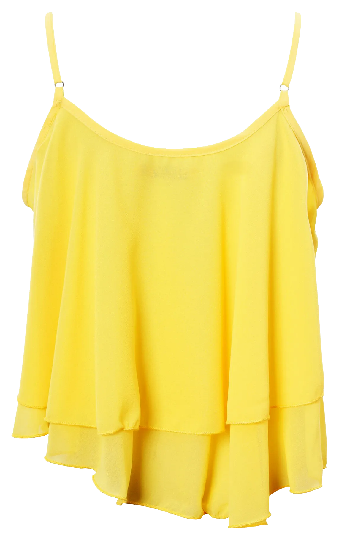 Yellow Asymmetric Frill Tribal Embroidery Sleeveless Crop Top